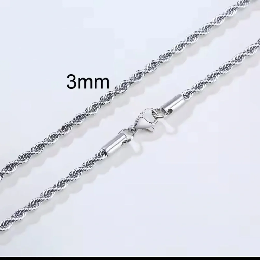 Men Ropes Long Silver Stainless Steel Minimalist Twist Rope Chain Necklace